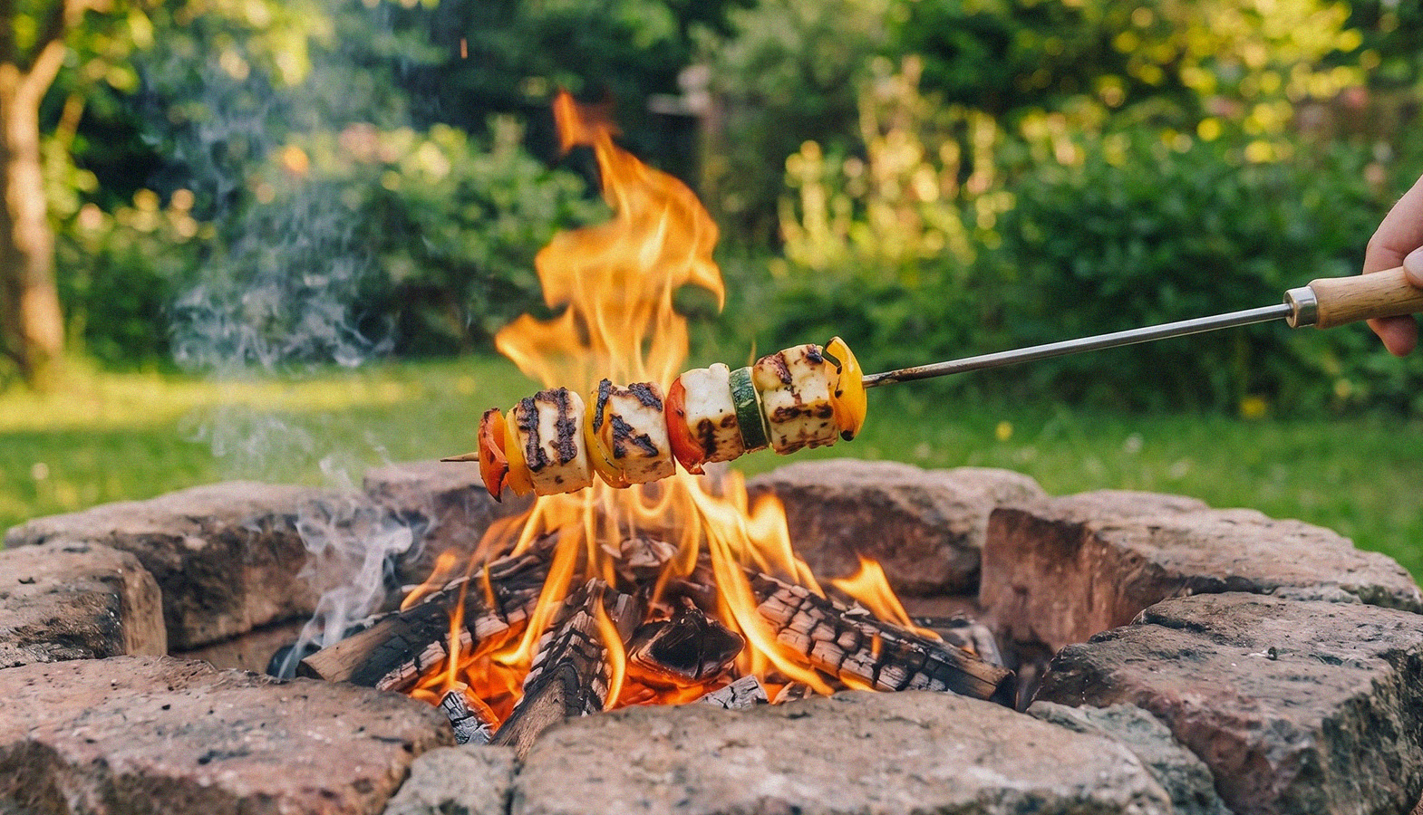 opékání na ohni haloumi pro vegetariány
