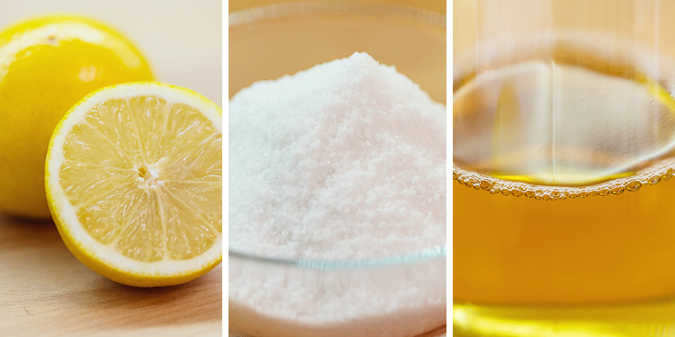 Základ pro ekologický úklid: citron, sůl a ocet